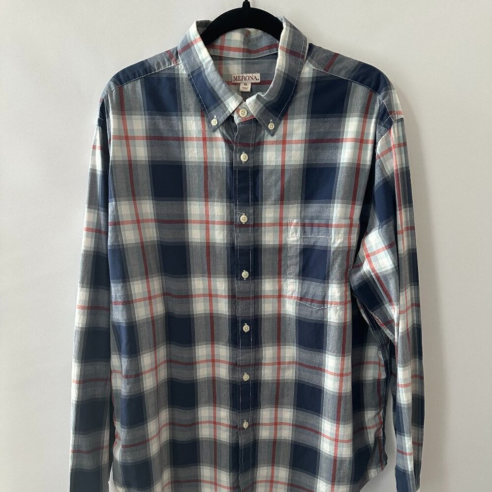 Red, White & Blue Merona XL Check Shirt 100% Cotton